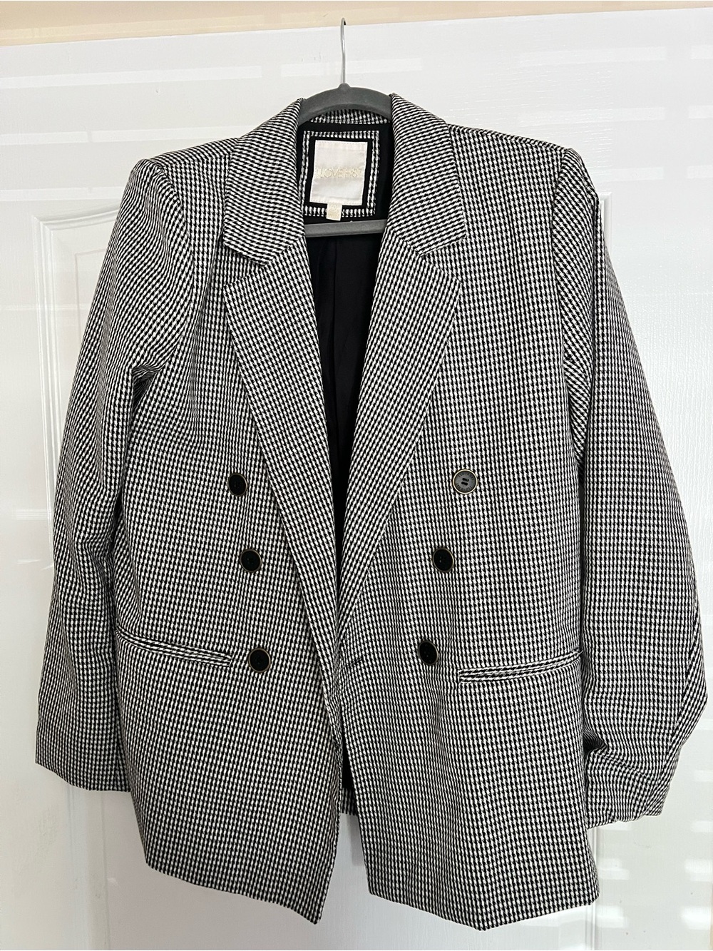 Double-Breasted Houndstooth Blazer - Black & White